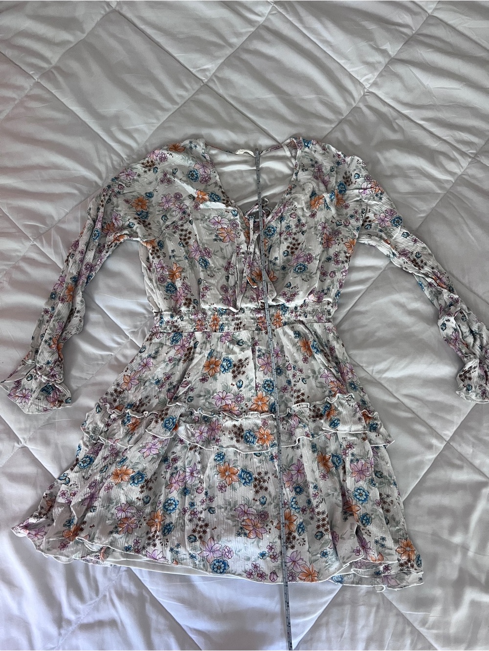 Altered state womens Floral Tie-Waist Mini Dress - White with Multicolor Flowers